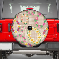 Hawaiian Kakau Tattoo Leis and Palaka Pattern Spare Tire Cover Traditional Aloha Tribal Beige Color