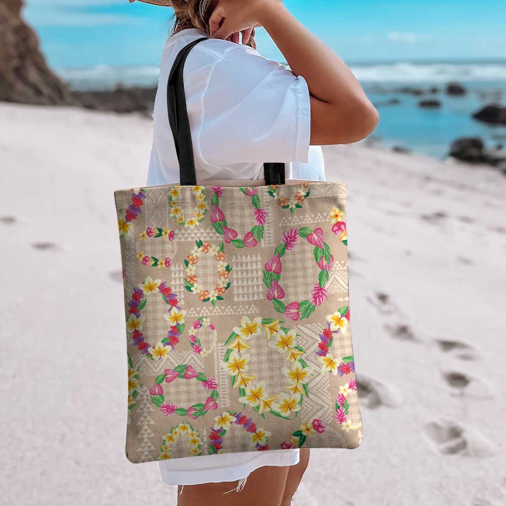 Hawaiian Kakau Tattoo Leis and Palaka Pattern Tote Bag Traditional Aloha Tribal Beige Color LT03 - Polynesian Pride