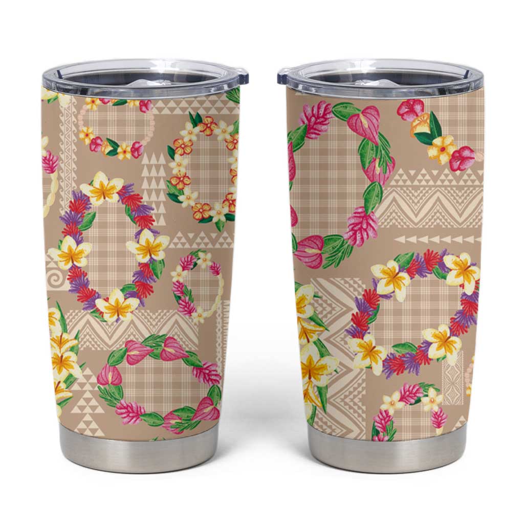 Hawaiian Kakau Tattoo Leis and Palaka Pattern Tumbler Cup Traditional Aloha Tribal Beige Color