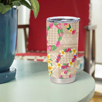 Hawaiian Kakau Tattoo Leis and Palaka Pattern Tumbler Cup Traditional Aloha Tribal Beige Color