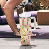 Hawaiian Kakau Tattoo Leis and Palaka Pattern Tumbler With Handle Traditional Aloha Tribal Beige Color LT03 - Polynesian Pride
