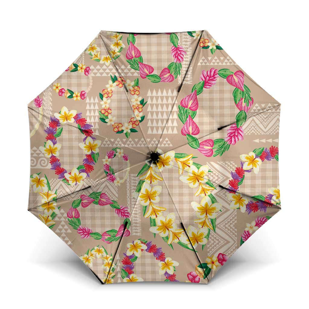 Hawaiian Kakau Tattoo Leis and Palaka Pattern Umbrella Traditional Aloha Tribal Beige Color