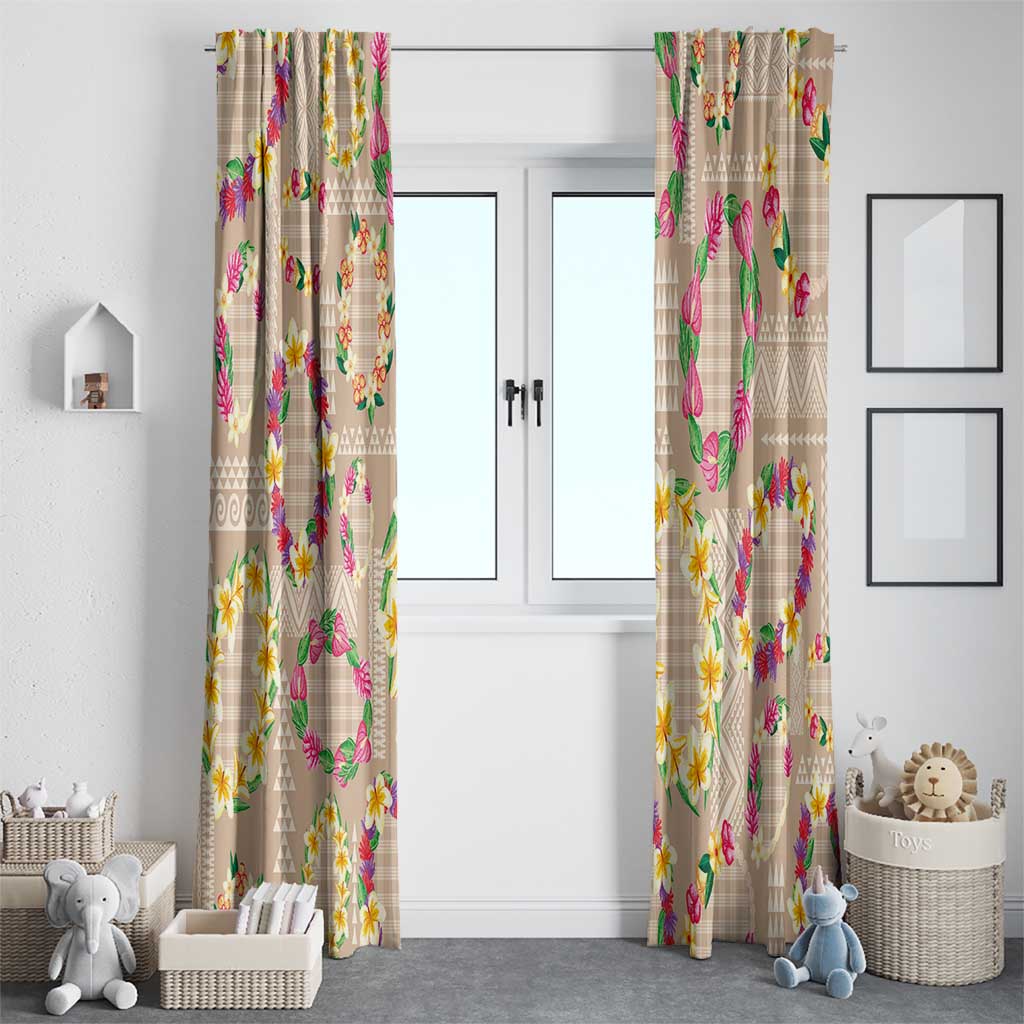 Hawaiian Kakau Tattoo Leis and Palaka Pattern Window Curtain Traditional Aloha Tribal Beige Color LT03 - Polynesian Pride