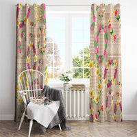 Hawaiian Kakau Tattoo Leis and Palaka Pattern Window Curtain Traditional Aloha Tribal Beige Color LT03 - Polynesian Pride