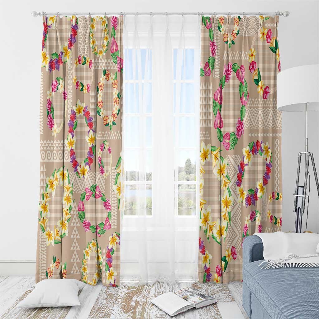 Hawaiian Kakau Tattoo Leis and Palaka Pattern Window Curtain Traditional Aloha Tribal Beige Color LT03 - Polynesian Pride