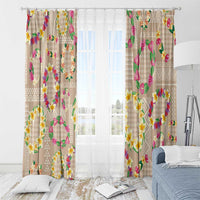 Hawaiian Kakau Tattoo Leis and Palaka Pattern Window Curtain Traditional Aloha Tribal Beige Color LT03 - Polynesian Pride