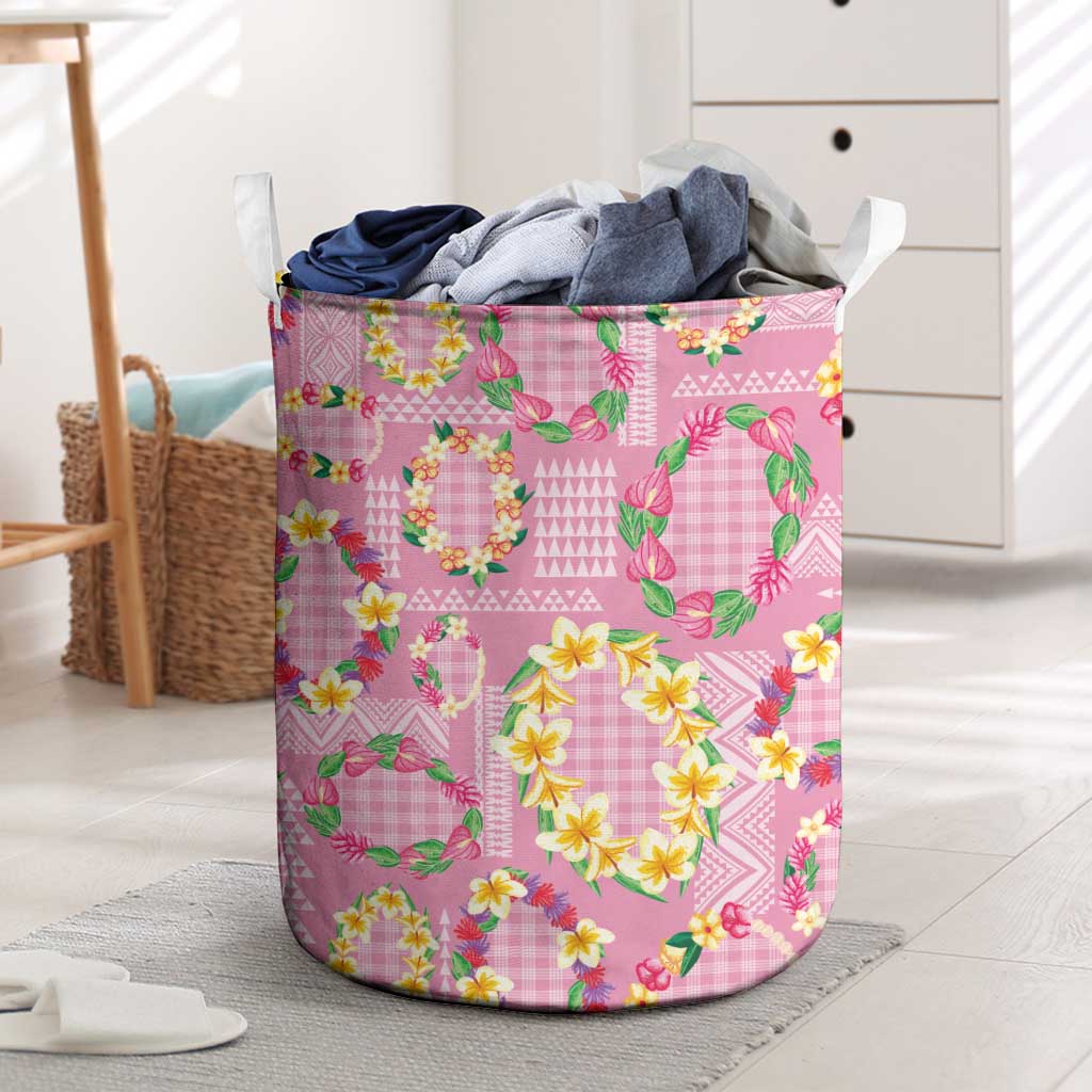 Hawaiian Leis Laundry Basket Kakau Tattoos and Palaka Pastel Pink Color LT03 Pink - Polynesian Pride