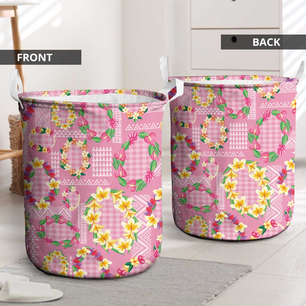 Hawaiian Leis Laundry Basket Kakau Tattoos and Palaka Pastel Pink Color LT03 - Polynesian Pride