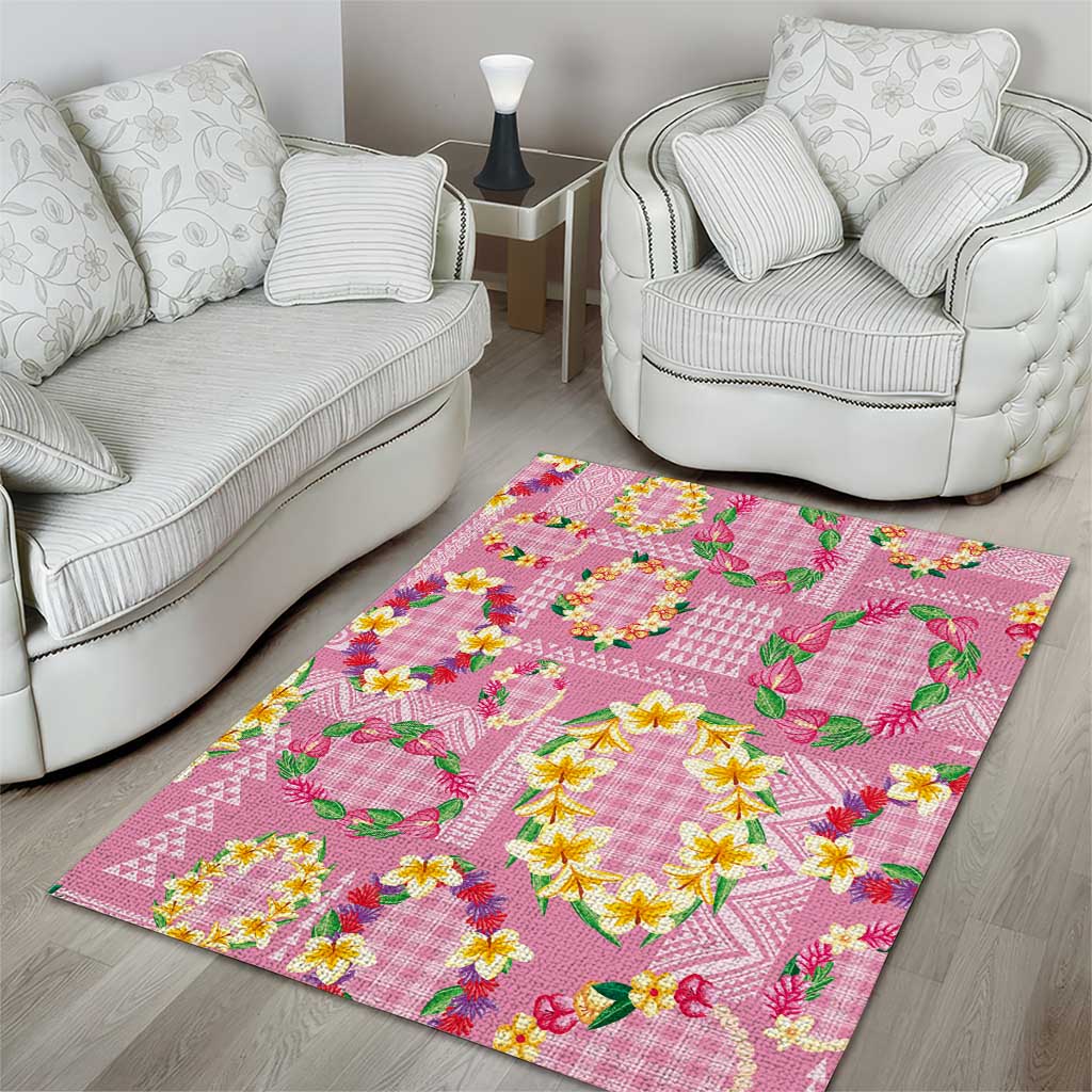 Hawaiian Leis Area Rug Kakau Tattoos and Palaka Pastel Pink Color LT03 - Polynesian Pride
