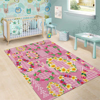 Hawaiian Leis Area Rug Kakau Tattoos and Palaka Pastel Pink Color LT03 - Polynesian Pride
