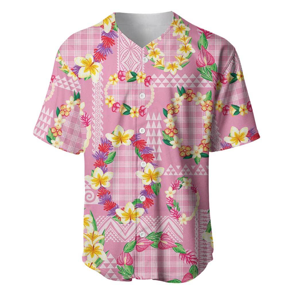 Hawaiian Leis Baseball Jersey Kakau Tattoos and Palaka Pastel Pink Color