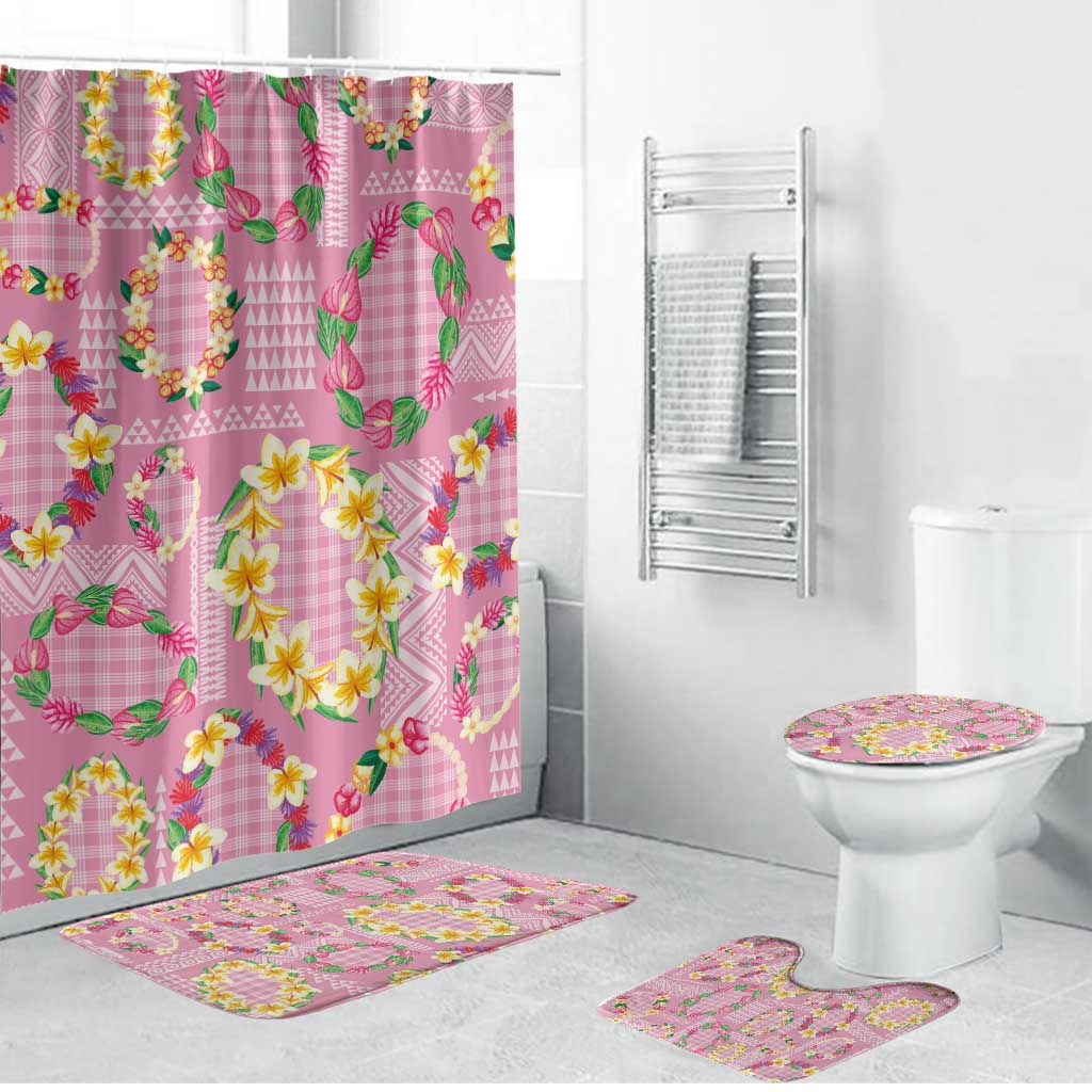 Hawaiian Leis Bathroom Set Kakau Tattoos and Palaka Pastel Pink Color LT03 Bathroom Set (4 pcs) Pink - Polynesian Pride