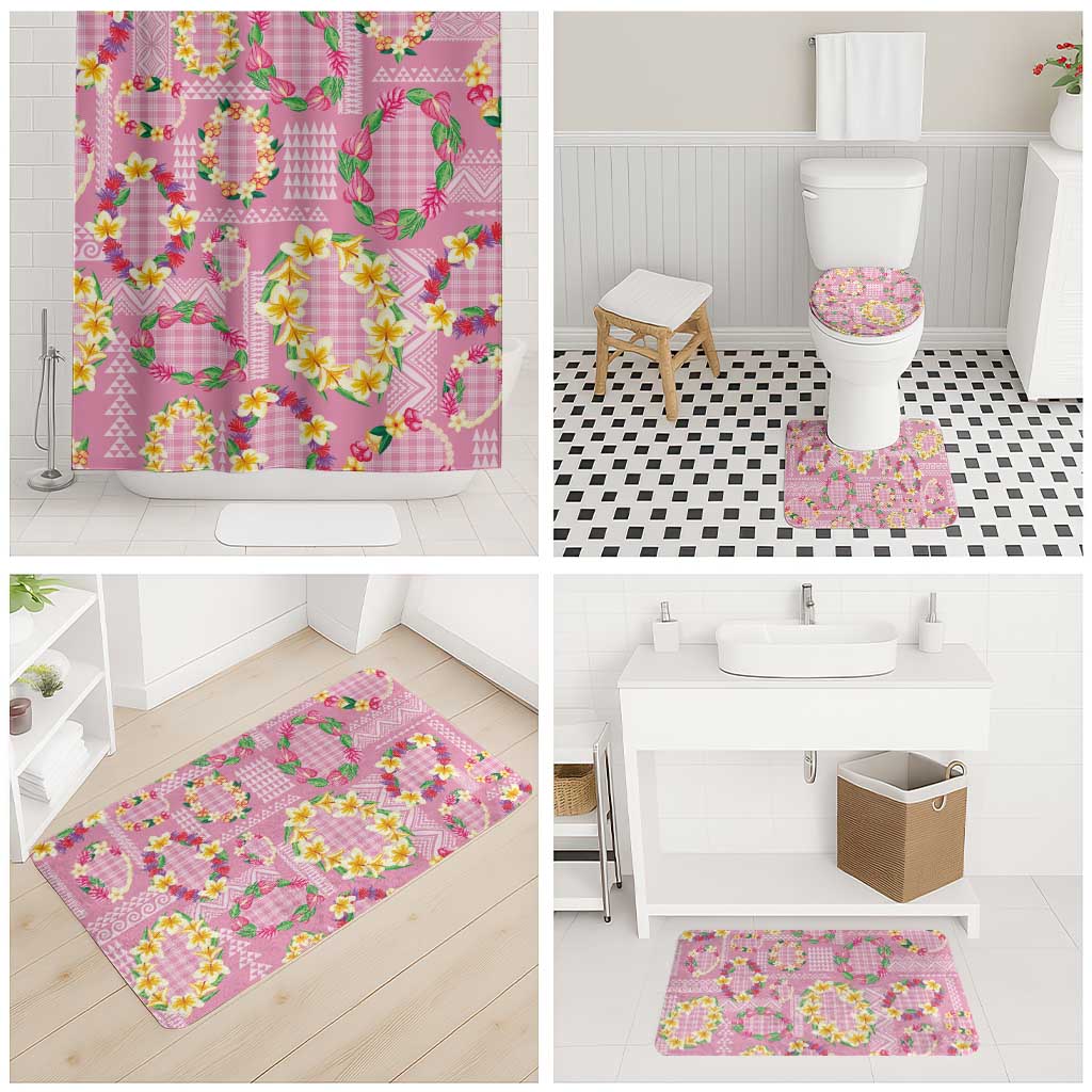 Hawaiian Leis Bathroom Set Kakau Tattoos and Palaka Pastel Pink Color LT03 - Polynesian Pride