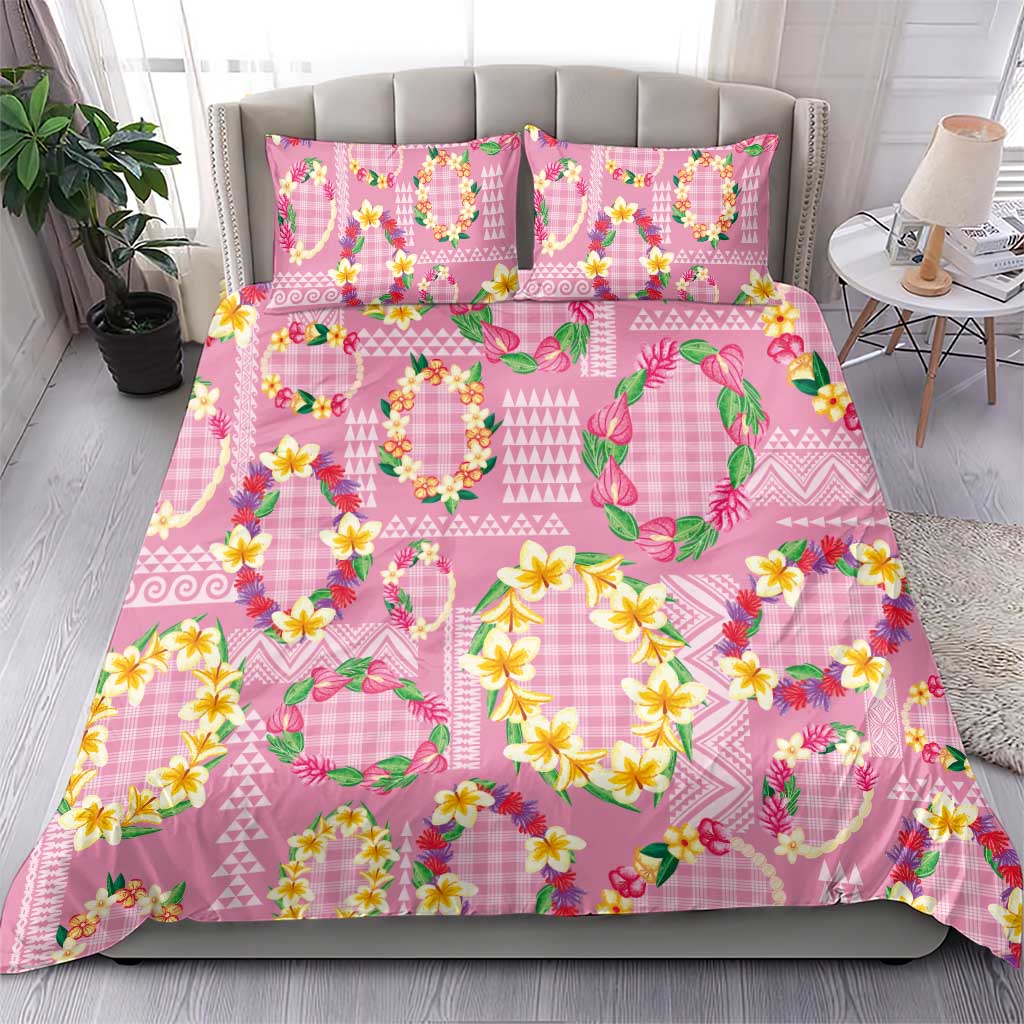 Hawaiian Leis Bedding Set Kakau Tattoos and Palaka Pastel Pink Color LT03 - Polynesian Pride
