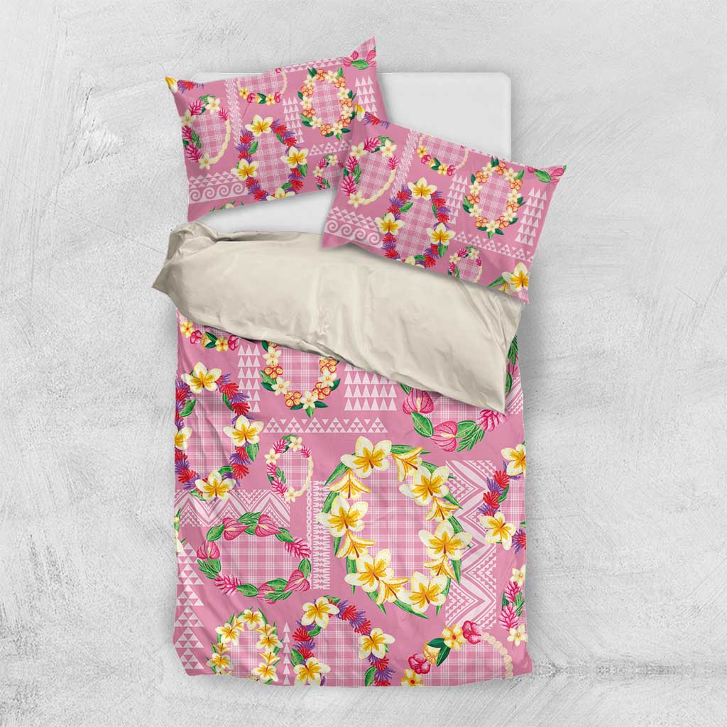 Hawaiian Leis Bedding Set Kakau Tattoos and Palaka Pastel Pink Color LT03 US Twin 172cm x 218cm Pink - Polynesian Pride