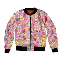 Hawaiian Leis Bomber Jacket Kakau Tattoos and Palaka Pastel Pink Color LT03 Unisex Pink - Polynesian Pride