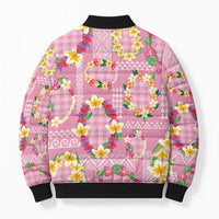 Hawaiian Leis Bomber Puffer Jacket Kakau Tattoos and Palaka Pastel Pink Color LT03 - Polynesian Pride