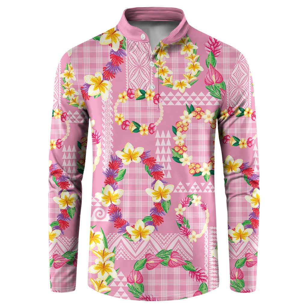 Hawaiian Leis Button Sweatshirt Kakau Tattoos and Palaka Pastel Pink Color LT03 Pink - Polynesian Pride