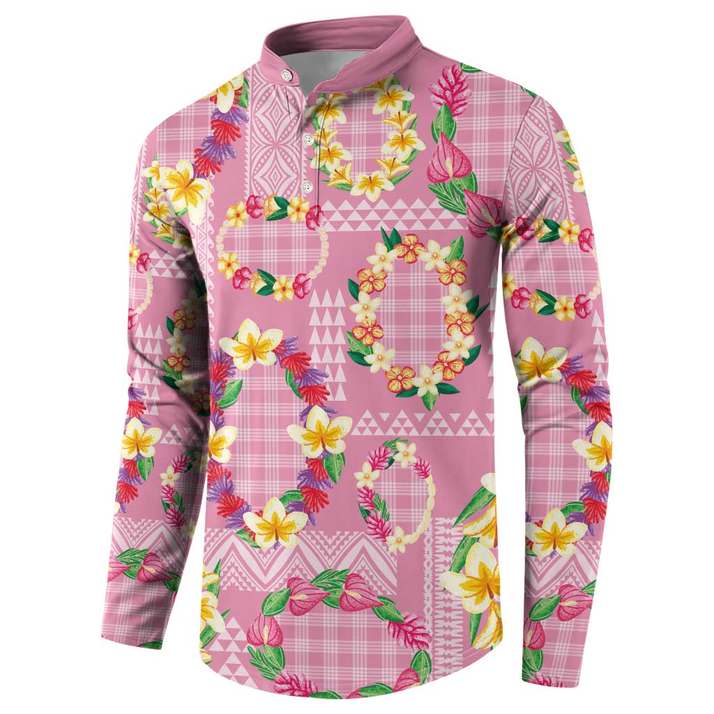 Hawaiian Leis Button Sweatshirt Kakau Tattoos and Palaka Pastel Pink Color LT03 - Polynesian Pride