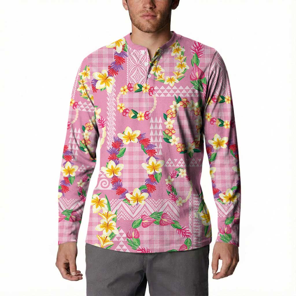 Hawaiian Leis Button Sweatshirt Kakau Tattoos and Palaka Pastel Pink Color LT03 - Polynesian Pride