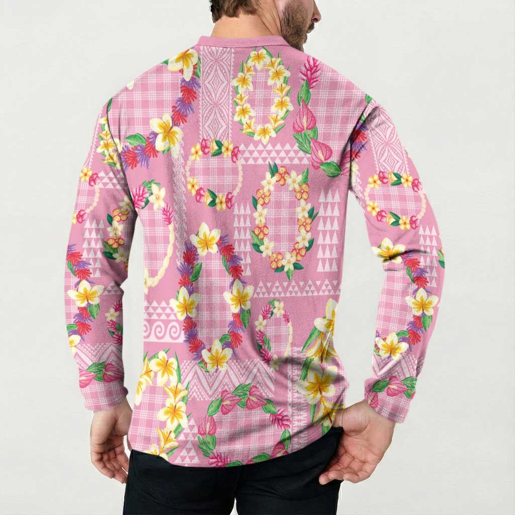 Hawaiian Leis Button Sweatshirt Kakau Tattoos and Palaka Pastel Pink Color LT03 - Polynesian Pride