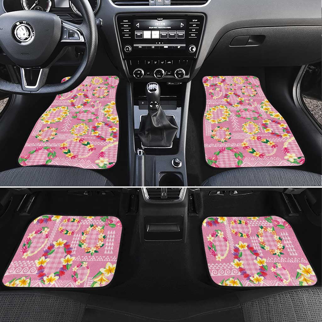 Hawaiian Leis Car Mats Kakau Tattoos and Palaka Pastel Pink Color LT03 Set 4pcs Pink - Polynesian Pride