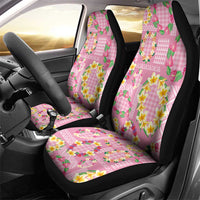 Hawaiian Leis Car Seat Cover Kakau Tattoos and Palaka Pastel Pink Color LT03 - Polynesian Pride