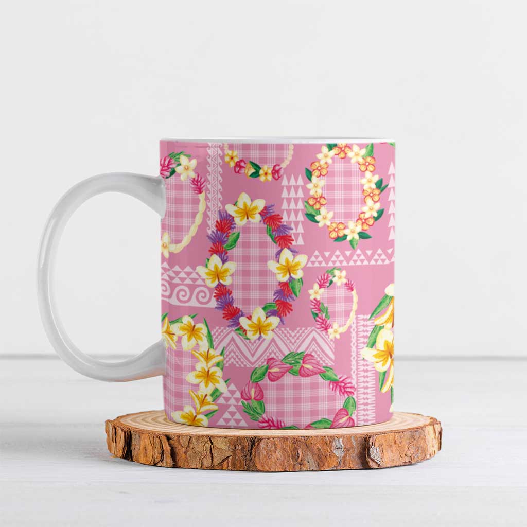 Hawaiian Leis Ceramic Mug Kakau Tattoos and Palaka Pastel Pink Color LT03 Pink - Polynesian Pride