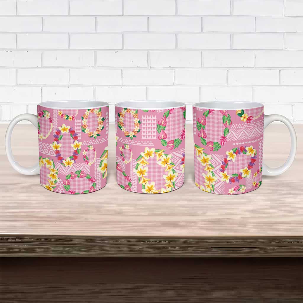 Hawaiian Leis Ceramic Mug Kakau Tattoos and Palaka Pastel Pink Color LT03 - Polynesian Pride