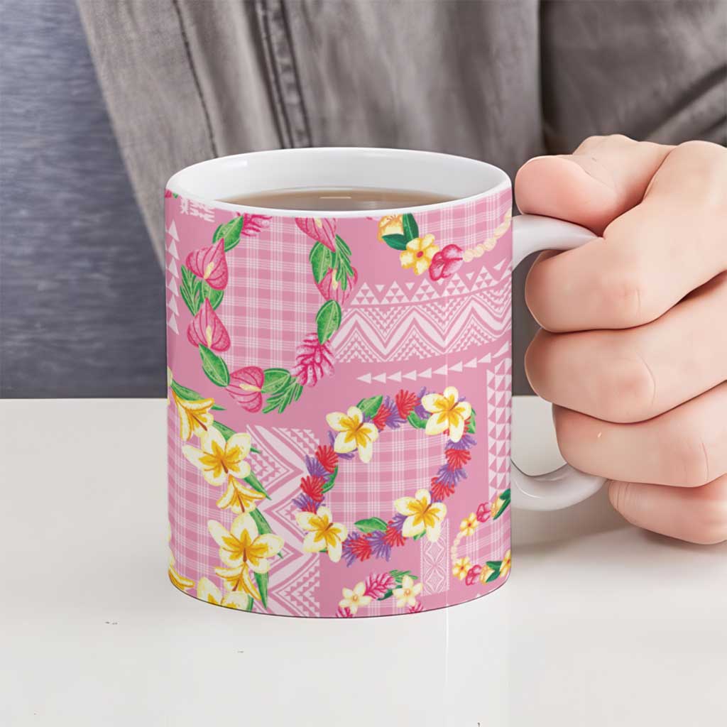 Hawaiian Leis Ceramic Mug Kakau Tattoos and Palaka Pastel Pink Color LT03 - Polynesian Pride