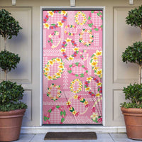 Hawaiian Leis Door Cover Kakau Tattoos and Palaka Pastel Pink Color LT03 Pink - Polynesian Pride