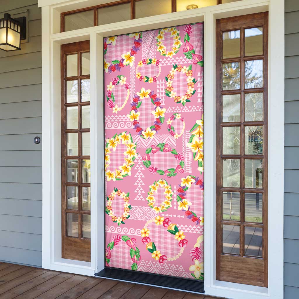 Hawaiian Leis Door Cover Kakau Tattoos and Palaka Pastel Pink Color LT03 - Polynesian Pride