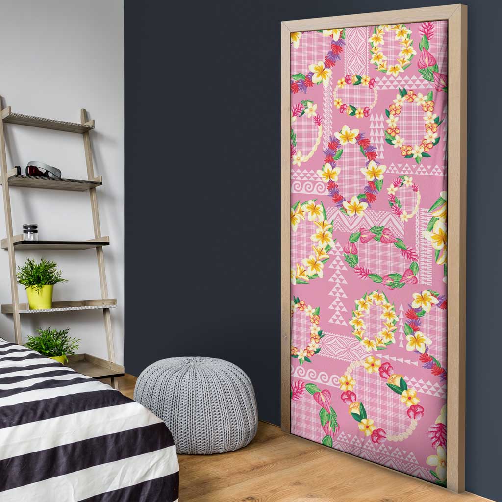 Hawaiian Leis Door Cover Kakau Tattoos and Palaka Pastel Pink Color LT03 - Polynesian Pride