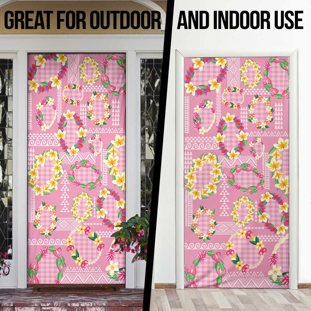 Hawaiian Leis Door Cover Kakau Tattoos and Palaka Pastel Pink Color LT03 - Polynesian Pride
