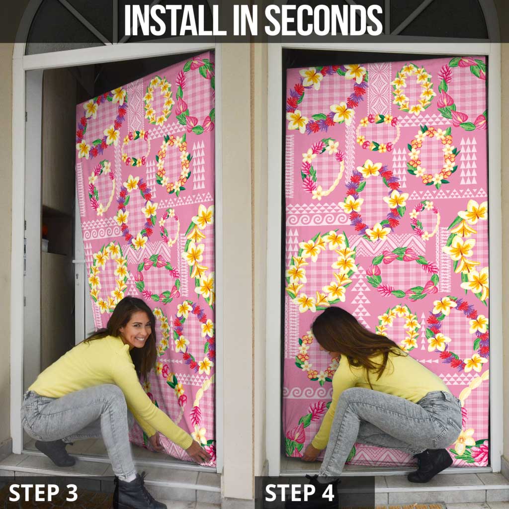 Hawaiian Leis Door Cover Kakau Tattoos and Palaka Pastel Pink Color LT03 - Polynesian Pride