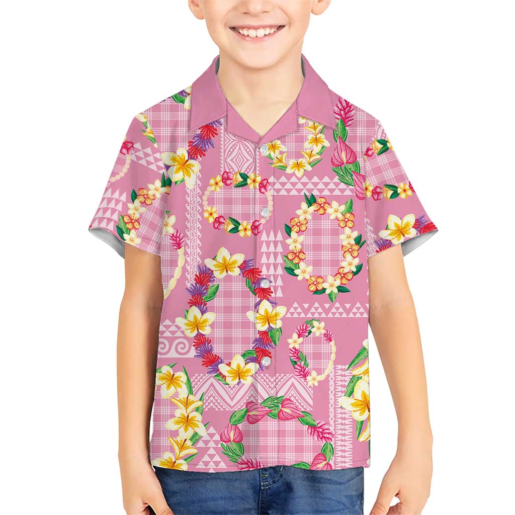 Hawaiian Leis Family Matching Short Sleeve Bodycon Dress and Hawaiian Shirt Kakau Tattoos and Palaka Pastel Pink Color
