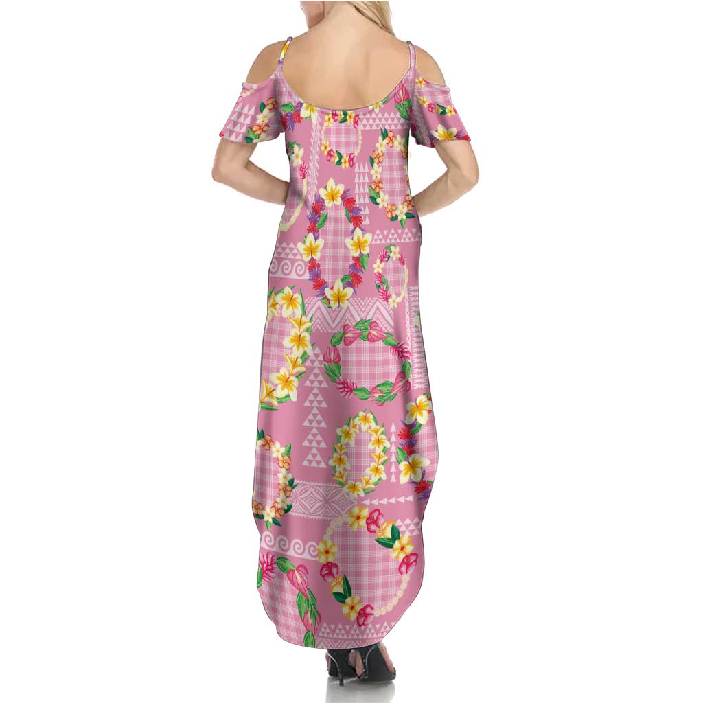 Hawaiian Leis Family Matching Summer Maxi Dress and Hawaiian Shirt Kakau Tattoos and Palaka Pastel Pink Color