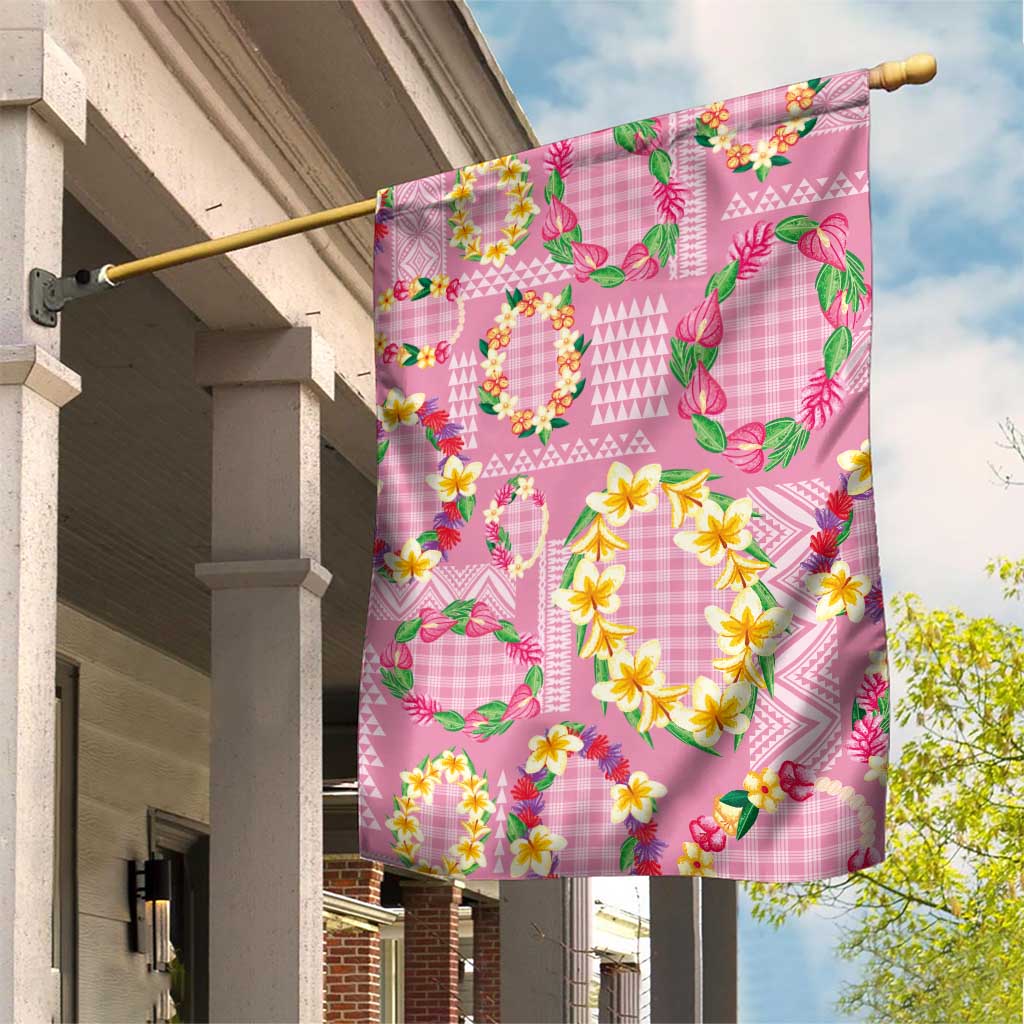 Hawaiian Leis Garden Flag Kakau Tattoos and Palaka Pastel Pink Color