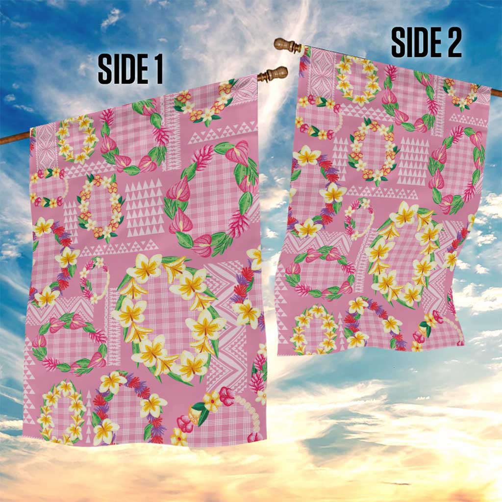 Hawaiian Leis Garden Flag Kakau Tattoos and Palaka Pastel Pink Color