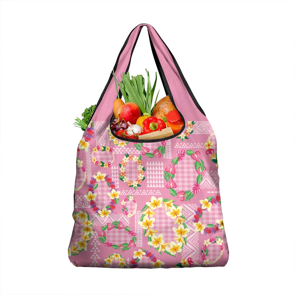 Hawaiian Leis Grocery Bag Kakau Tattoos and Palaka Pastel Pink Color LT03 1-pack One Size Pink - Polynesian Pride