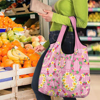 Hawaiian Leis Grocery Bag Kakau Tattoos and Palaka Pastel Pink Color LT03 - Polynesian Pride