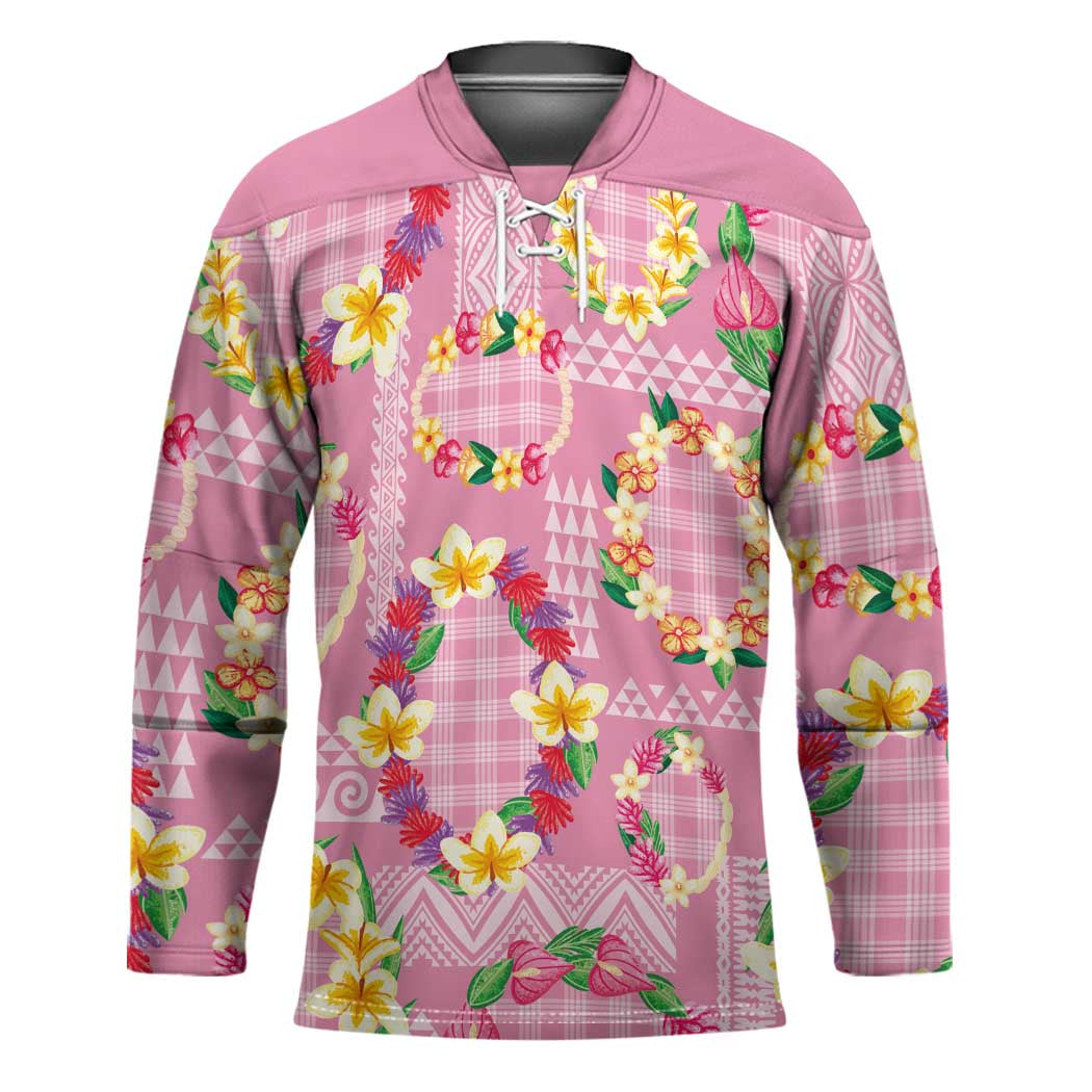 Hawaiian Leis Hockey Jersey Kakau Tattoos and Palaka Pastel Pink Color