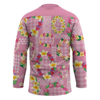 Hawaiian Leis Hockey Jersey Kakau Tattoos and Palaka Pastel Pink Color
