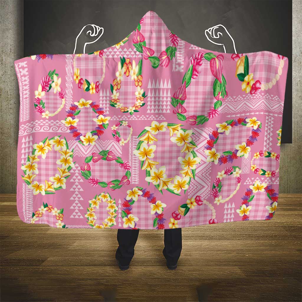 Hawaiian Leis Hooded Blanket Kakau Tattoos and Palaka Pastel Pink Color LT03 - Polynesian Pride
