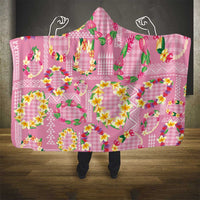 Hawaiian Leis Hooded Blanket Kakau Tattoos and Palaka Pastel Pink Color LT03 - Polynesian Pride