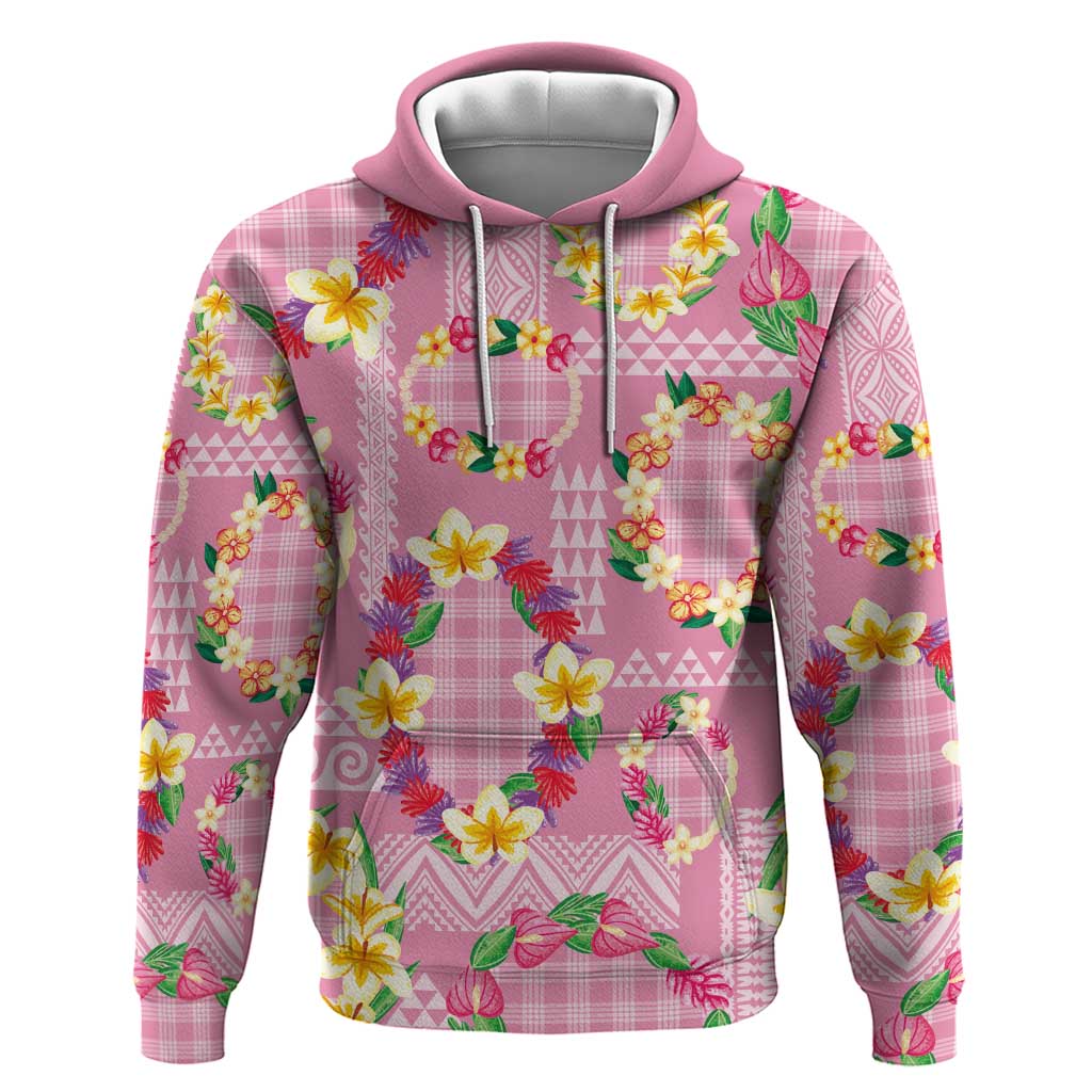 Hawaiian Leis Hoodie Kakau Tattoos and Palaka Pastel Pink Color LT03 Pullover Hoodie Pink - Polynesian Pride