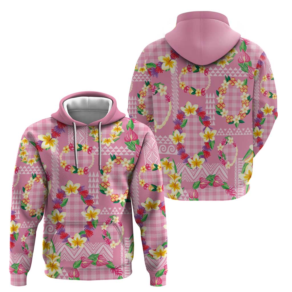 Hawaiian Leis Hoodie Kakau Tattoos and Palaka Pastel Pink Color LT03 - Polynesian Pride