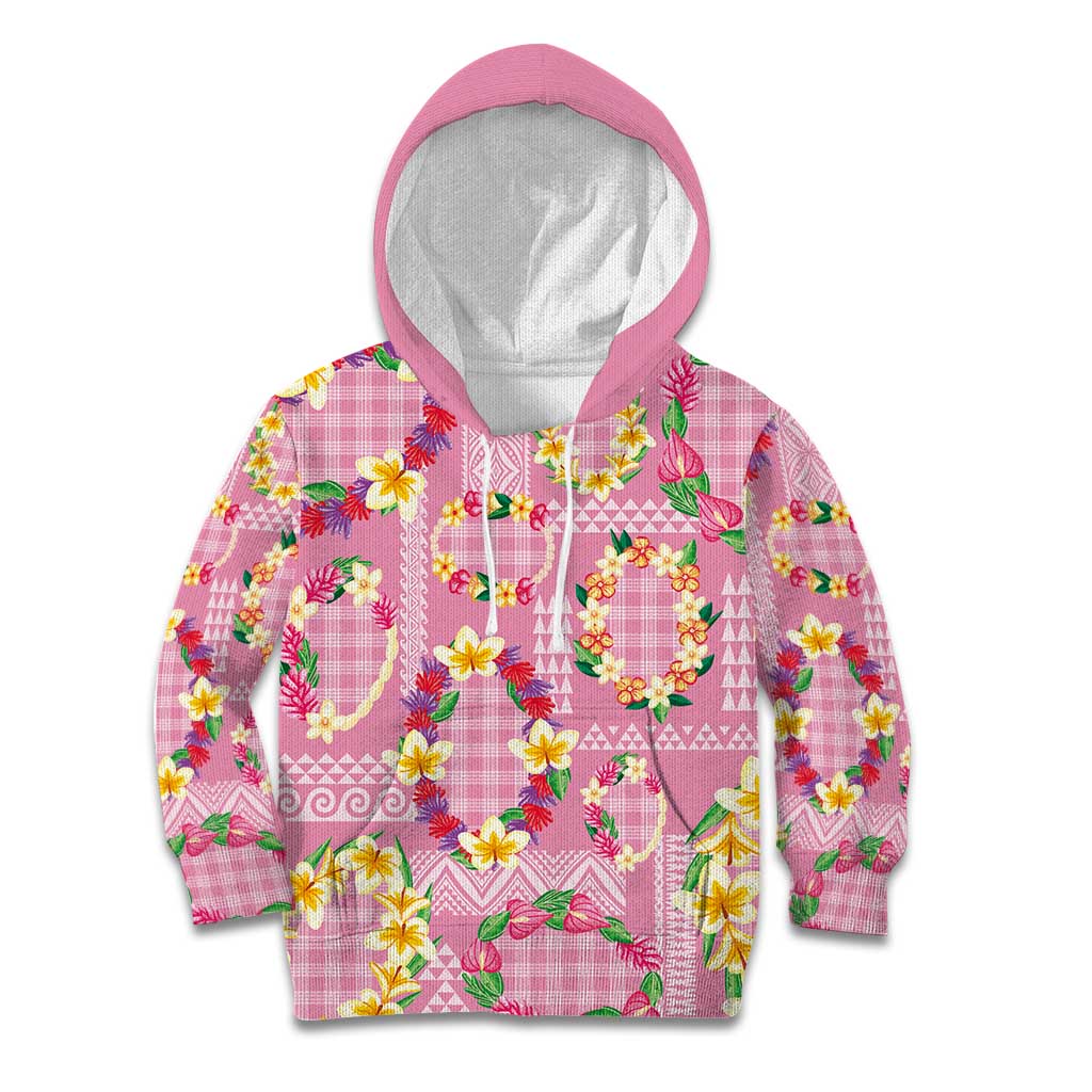 Hawaiian Leis Kid Hoodie Kakau Tattoos and Palaka Pastel Pink Color