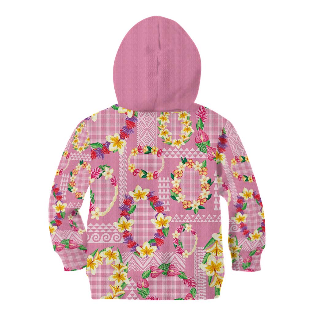 Hawaiian Leis Kid Hoodie Kakau Tattoos and Palaka Pastel Pink Color