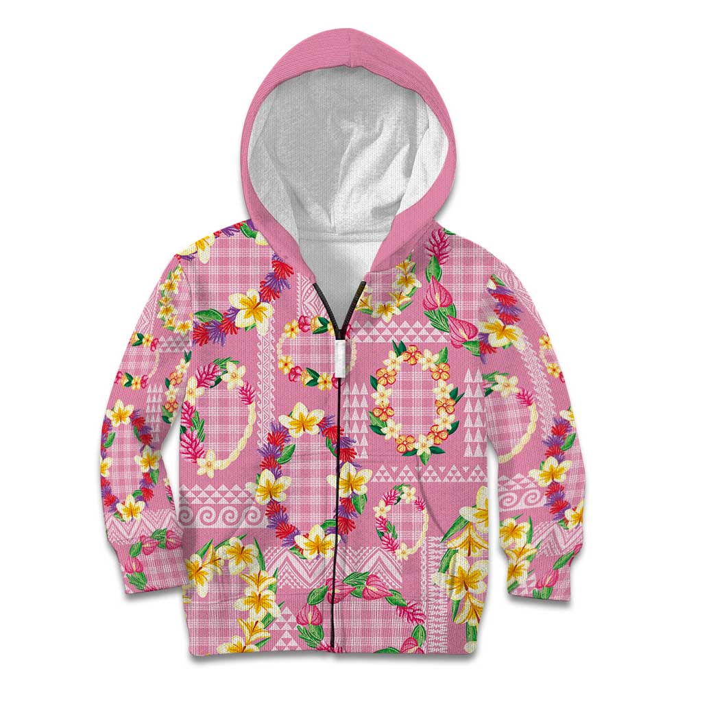 Hawaiian Leis Kid Hoodie Kakau Tattoos and Palaka Pastel Pink Color